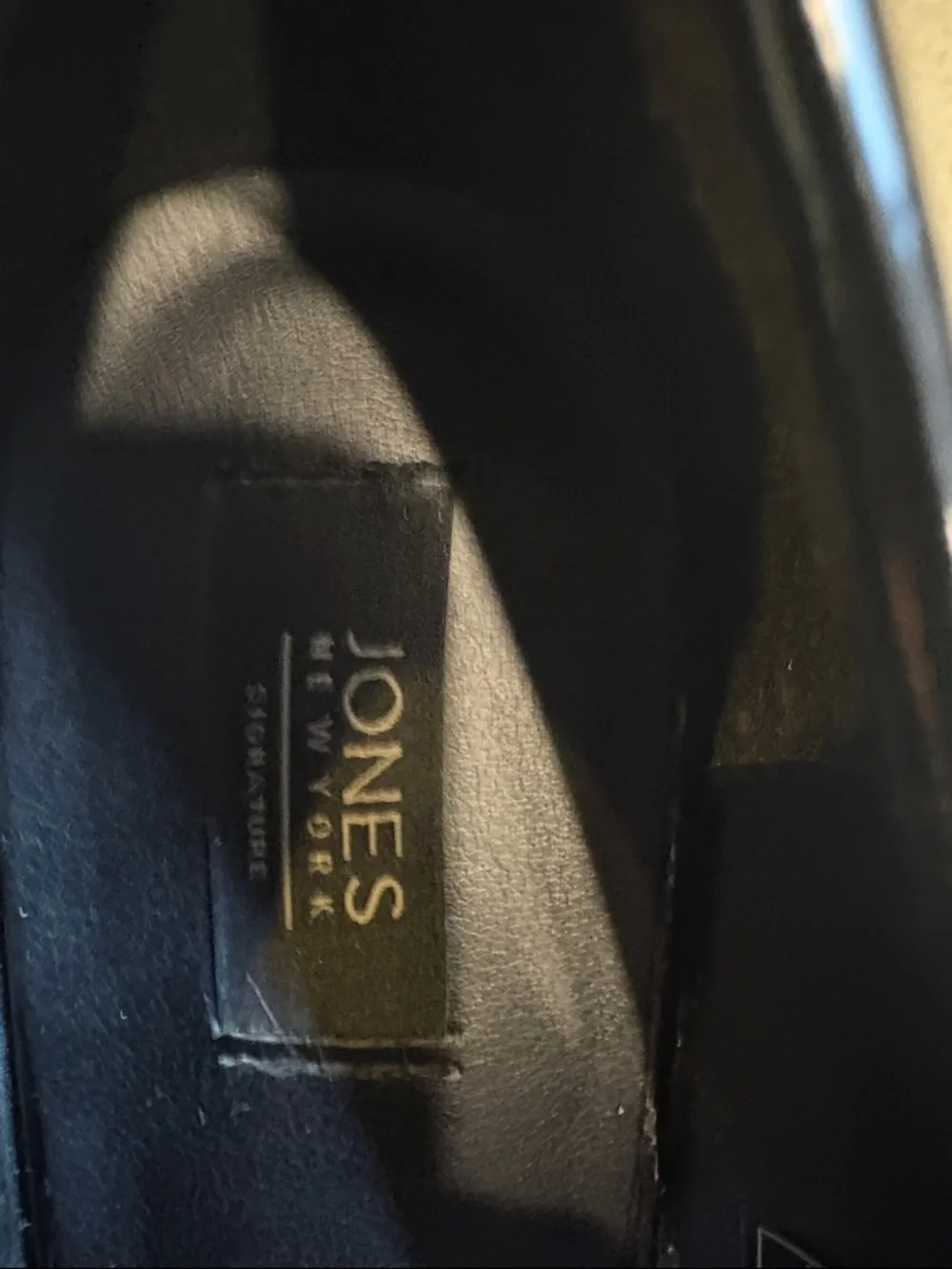 Jones New York Signature Black Faux Patent Leather Block Heel Loafers-Size 9.5